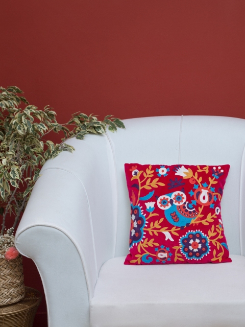 

Chumbak Red Floral Square Cushion Cover