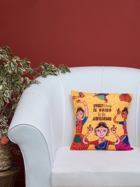 

Chumbak Yellow Quirky Square Cushion Cover