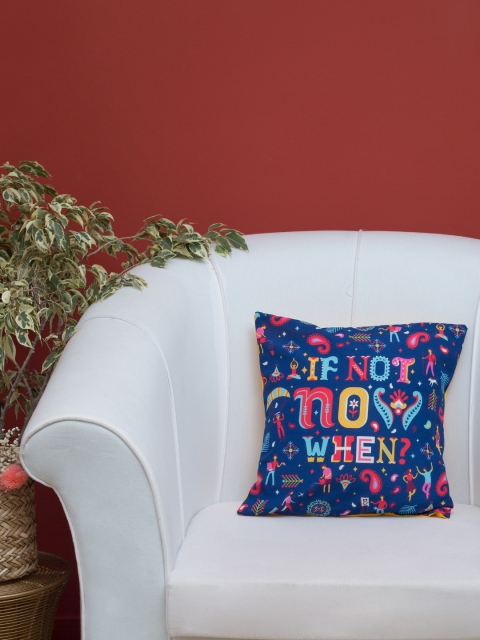 

Chumbak Navy Blue Quirky Square Cushion Cover