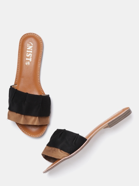 

GNIST Women Black & Brown Colourblocked Open Toe Flats