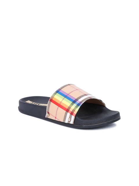 

GNIST Women Beige & Navy Blue Printed Open Toe Flats
