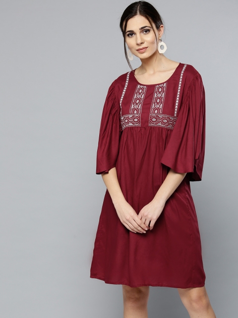 

RARE Women Maroon Solid A-Line Dress