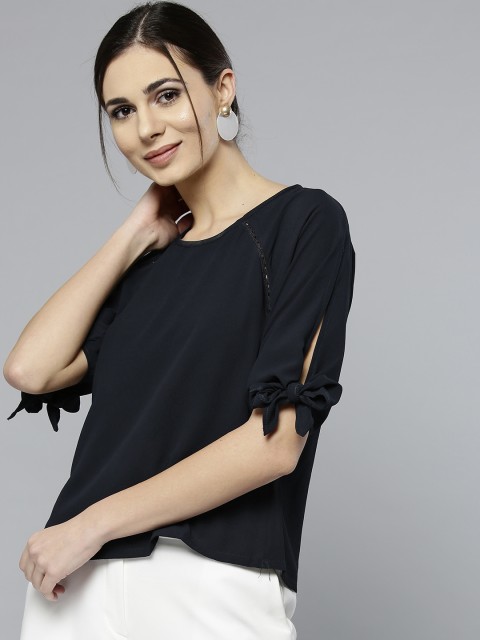 

RARE Women Navy Solid Top, Navy blue