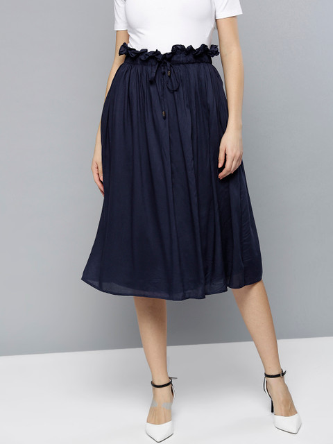 

RARE Women Navy Blue Midi A-line Skirt