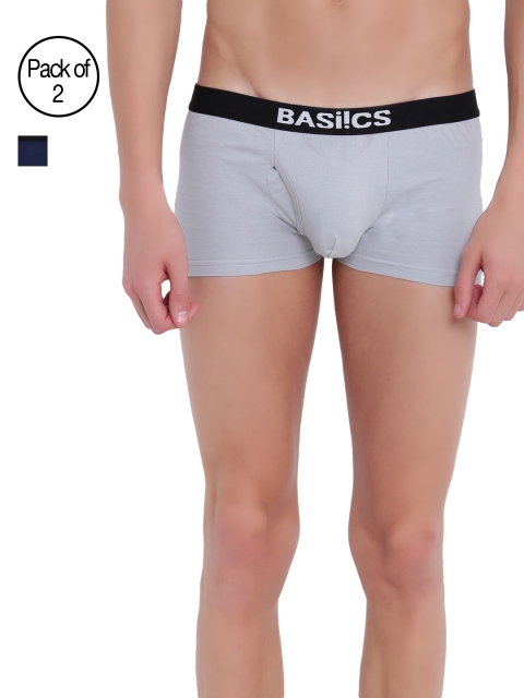 

BASIICS by La Intimo Men Pack of 2 Navy Blue & Grey Trunks BCSTR04B0780