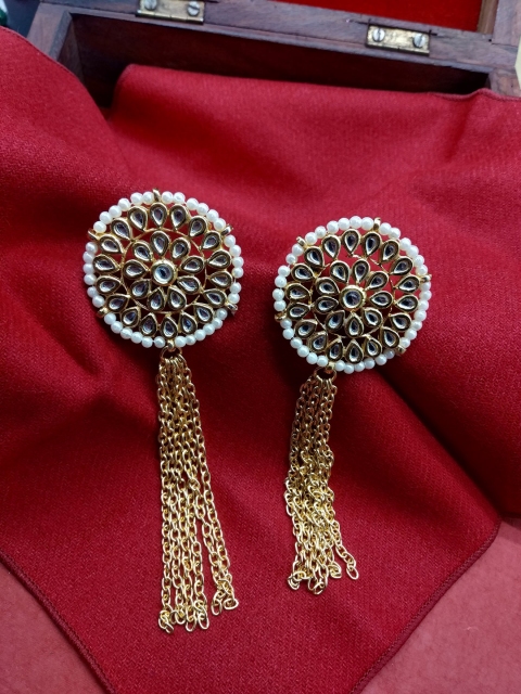 

Fida Gold-Toned & White Geometric Drop Earrings