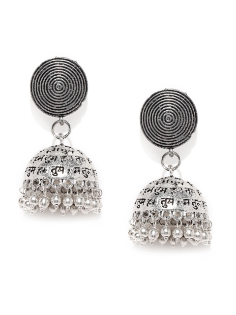 

Fida Silver-Toned Dome Shaped Jhumkas