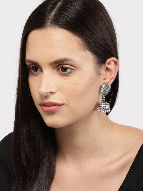 

Fida Silver-Toned Dome Shaped Jhumkas