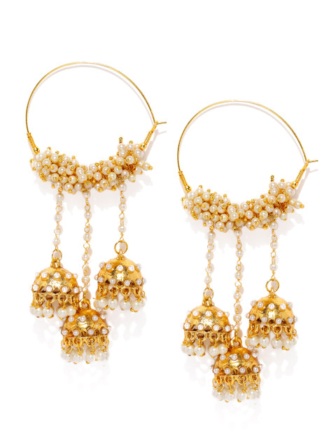 

Fida Gold-Toned & White Circular Drop Earrings
