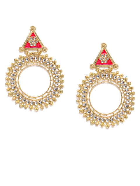 

Fida Gold-Toned & Pink Enamelled Geometric Drop Earrings