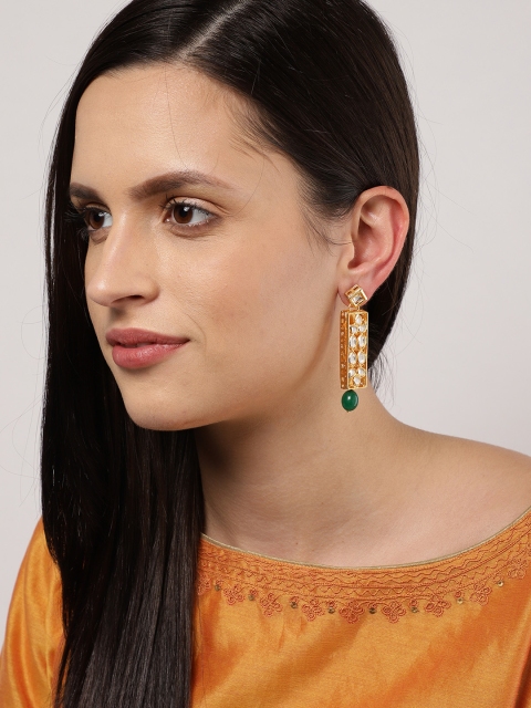 

Fida Gold-Toned & White Geometric Drop Earrings