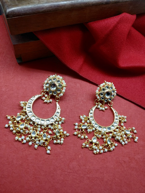 

Fida Gold-Toned & White Crescent Shaped Chandbalis