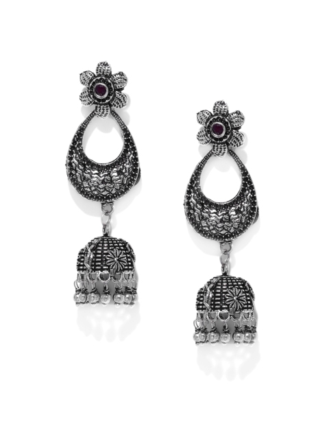 

Fida Silver-Toned Geometric Jhumkas