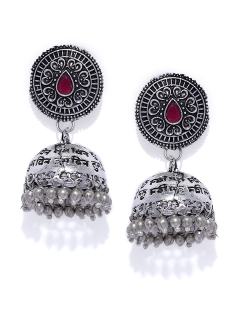 

Fida Silver-Toned & Pink Dome Shaped Jhumkas