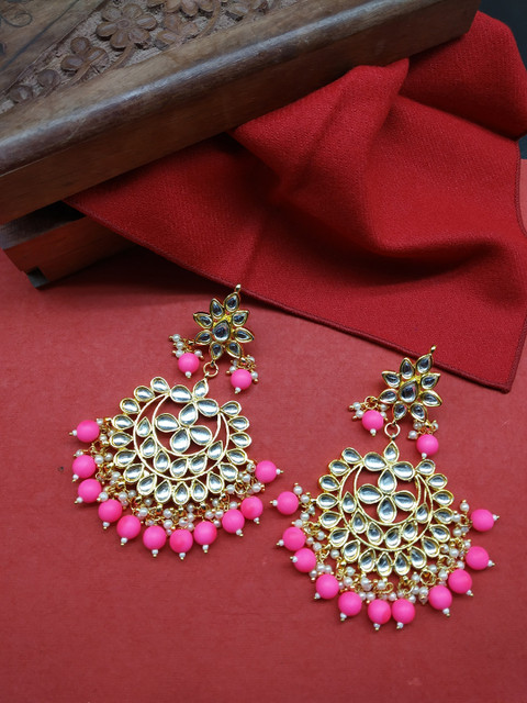 

Fida White & Pink Circular Chandbalis, Gold