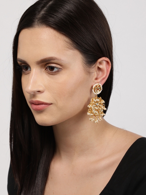 

Fida Gold-Toned & White Circular Drop Earrings