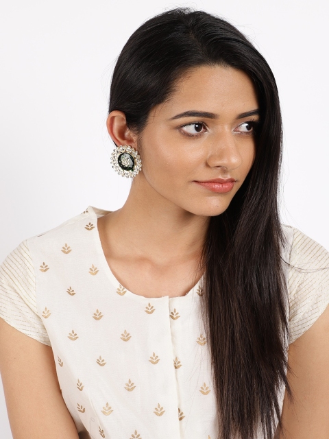 

Fida Green & Gold-Toned Enamelled Circular Studs