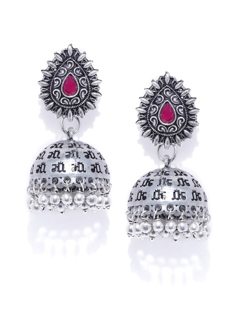 

Fida Silver-Toned & Pink Dome Shaped Jhumkas