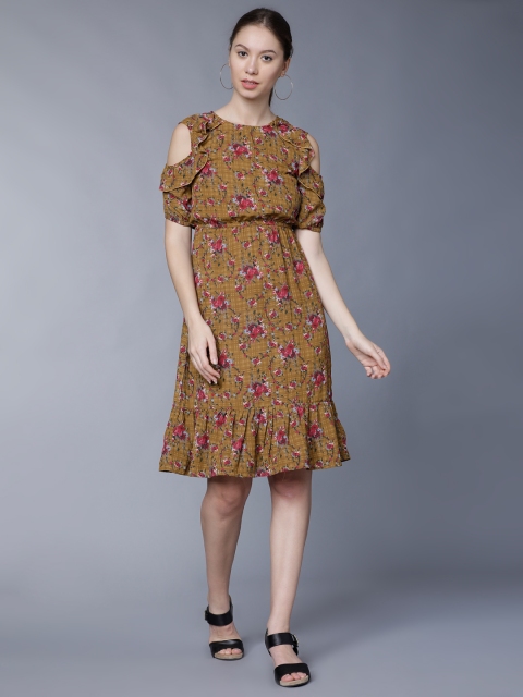 

Tokyo Talkies Women Brown Printed Blouson Dress