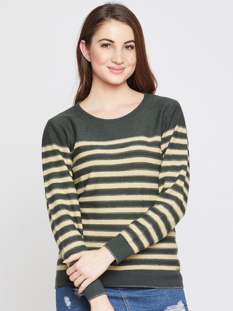 

Marie Claire Women Olive Green & Yellow Striped Pullover