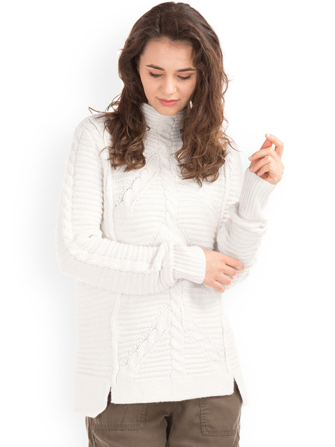 

GAP Women White Mix Knit Mock Neck Sweater