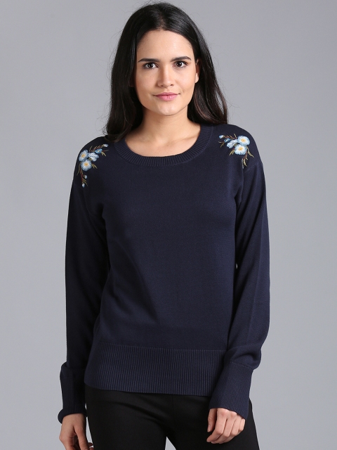 

GAP Women Blue Embroidered Long Sleeves Pullover
