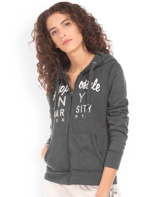 

Aeropostale Women Grey Printed Hooded Sweatshirt