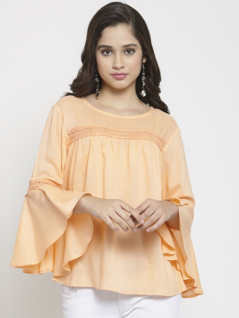 

Indietoga Women Peach-Coloured Solid A-Line Top