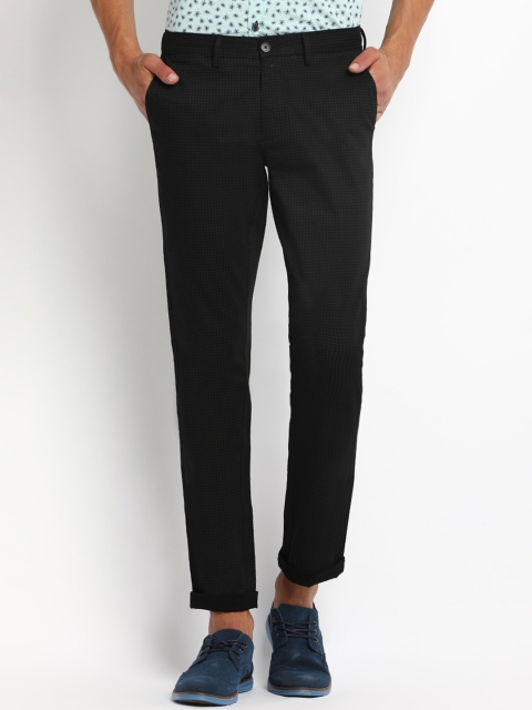 

Basics Men Black Tapered Fit Checked Regular Trousers