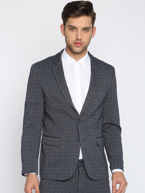 

Basics Men Grey Checked Single-Breasted Blazer