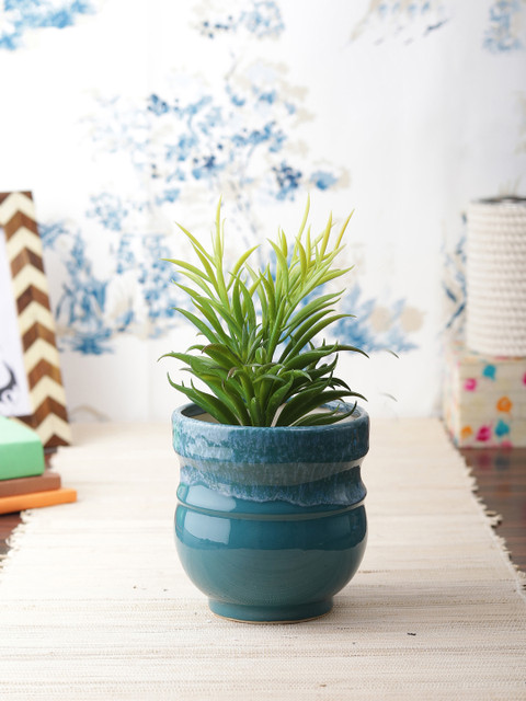 

VarEesha Set of 2 Turquoise Blue Cylindrical Ceramic Planter