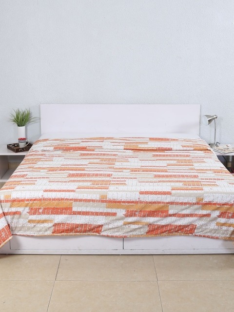 

House This Orange & White Printed Double Bed Duvet Cover
