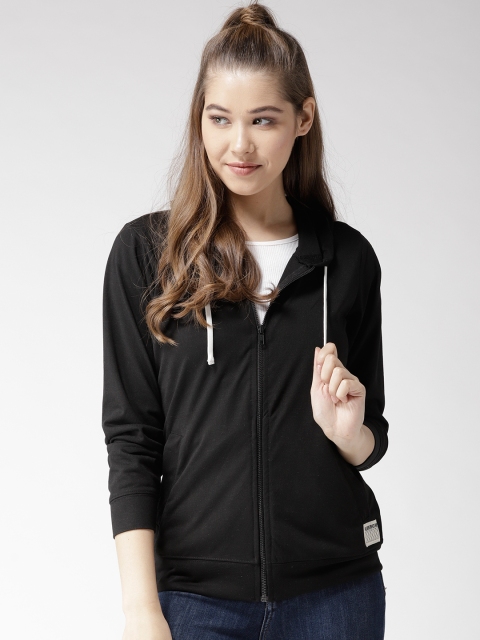 

Hubberholme Women Black Solid Hooded Sweatshirt