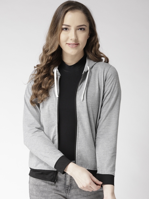 

Hubberholme Women Grey Melange Solid Hooded Sweatshirt