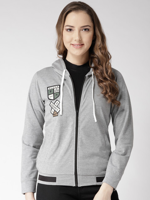 

Hubberholme Women Grey Solid Hooded Sweatshirt