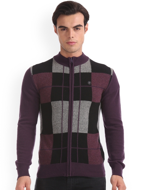 

Arrow New York Men Purple Checked Front-Open Sweater