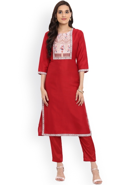 

ZIYAA Women Maroon Yoke Design Straight Kurta