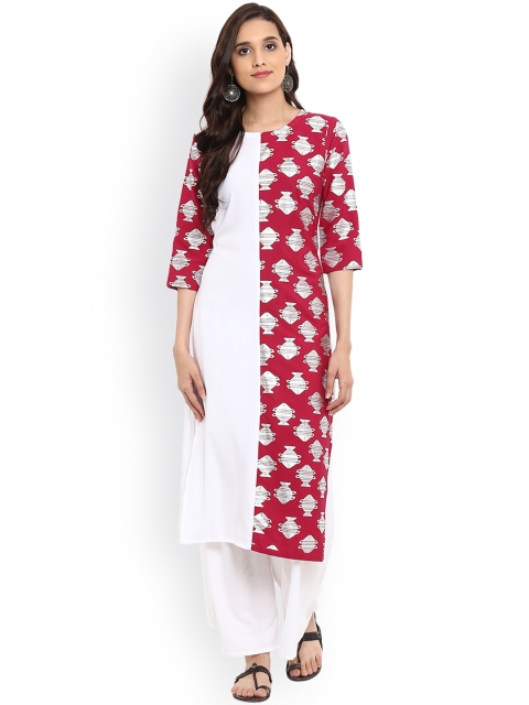 

ZIYAA Women White Printed Straight Kurta