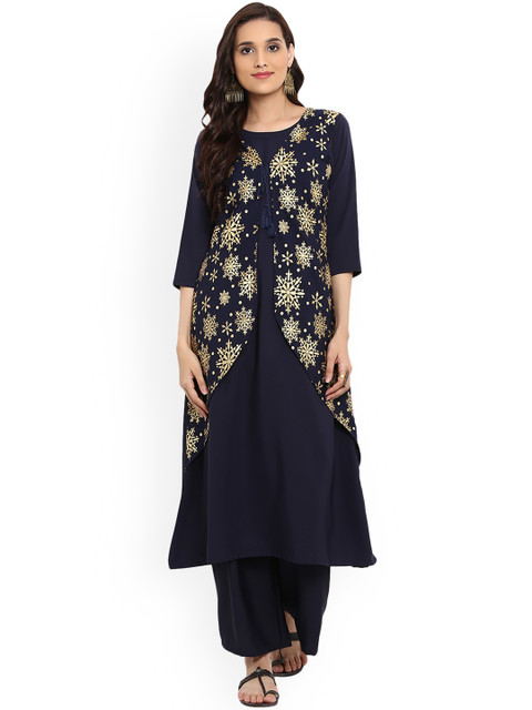 

ZIYAA Women Navy Blue Printed A-Line Kurta