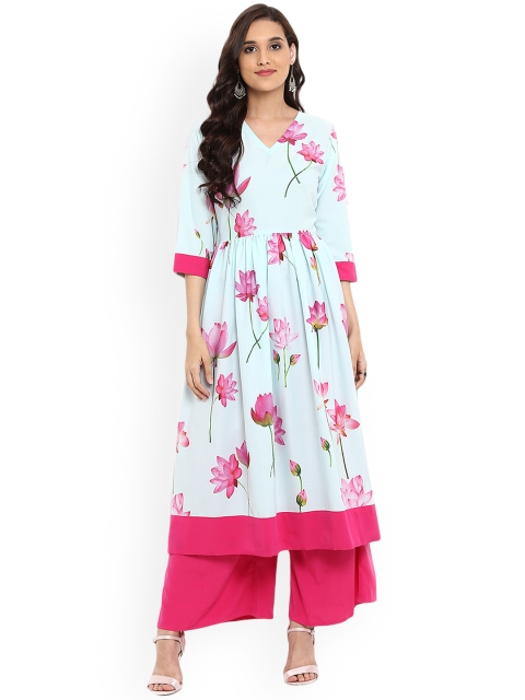 

ZIYAA Women Turquoise Blue Printed Anarkali Kurta