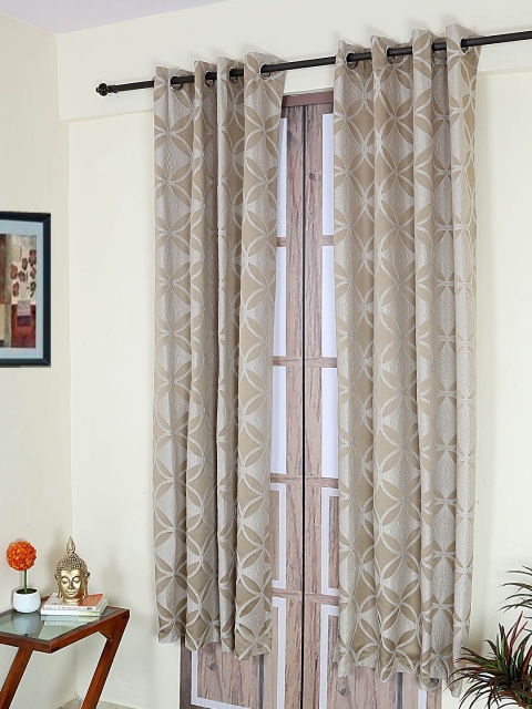 

RANGRAGE Brown & White Set of Single Door Curtains