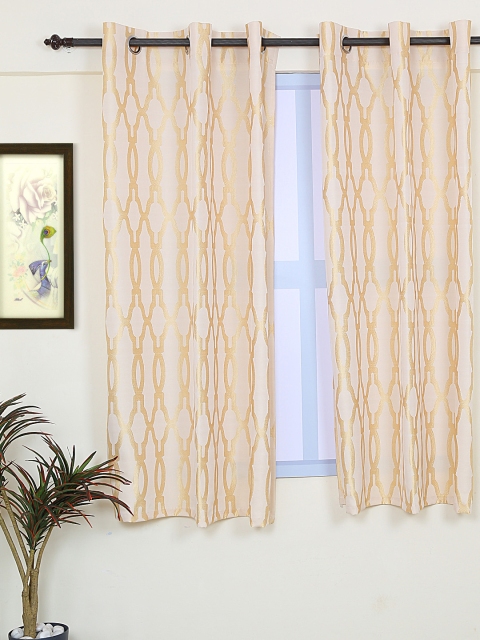 

RANGRAGE Gold-Toned & Cream-Coloured Set of Single Window Curtains