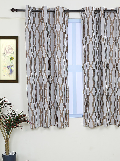 

RANGRAGE Gold-Toned & Grey Set of Single Window Curtains