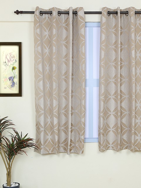 

RANGRAGE Gold-Toned & Cream-Coloured Set of Single Window Curtains