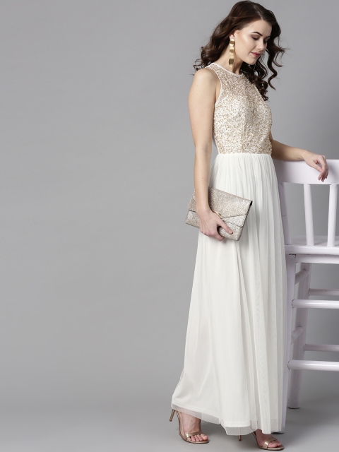 

STREET 9 Women White Solid Maxi Dress with Sequinned Detail