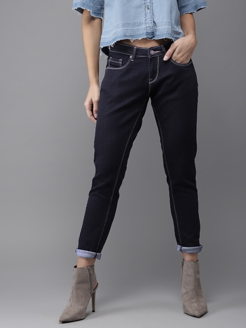 

HERE&NOW Women Navy Blue Slim Fit Mid-Rise Clean Look Stretchable Jeans