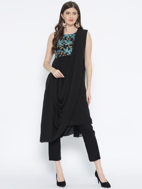 

Biba Women Black & Blue Yoke Design Kurta with Trousers