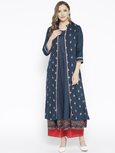 

Biba Women Blue Woven Design A-Line Kurta