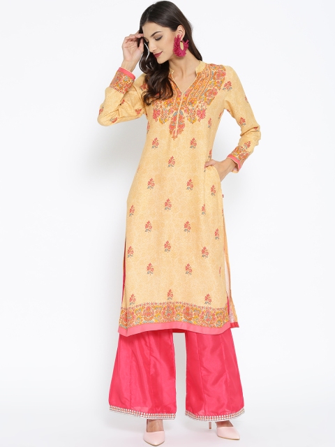 

Biba Women Beige Printed Straight Kurta