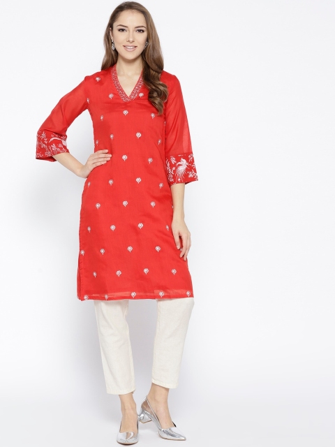 

Biba Women Red Printed Straight Kurta